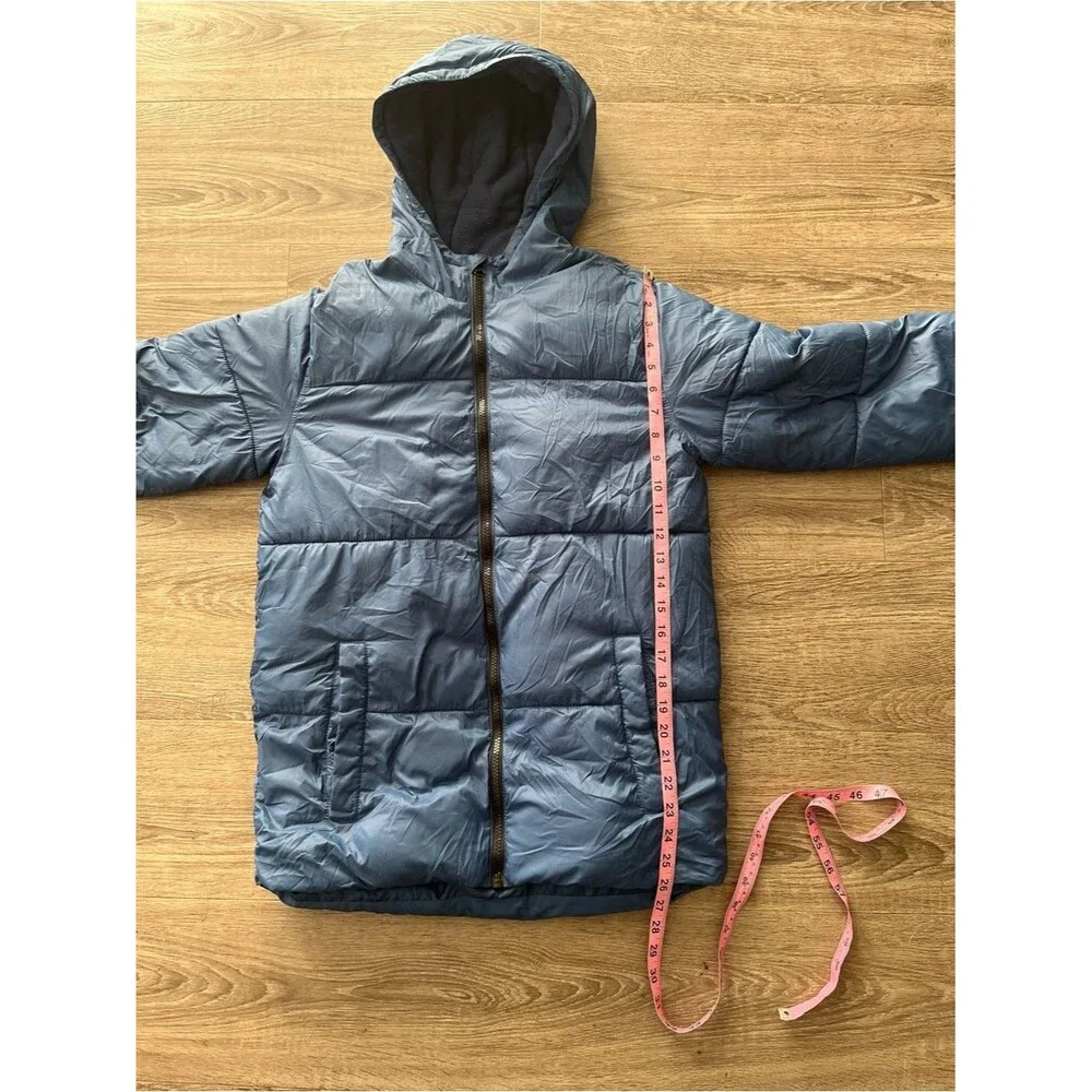 Old Navy Boys Hooded Puffer Jacket XXL 18 Blue Gray Fleece Lined Coat Insulated